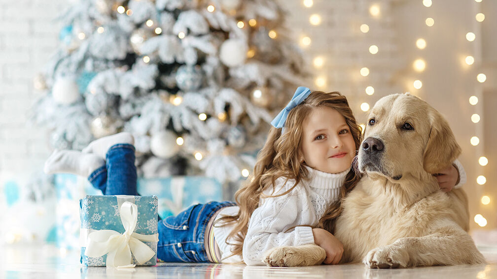 girl with a golden retriever dog